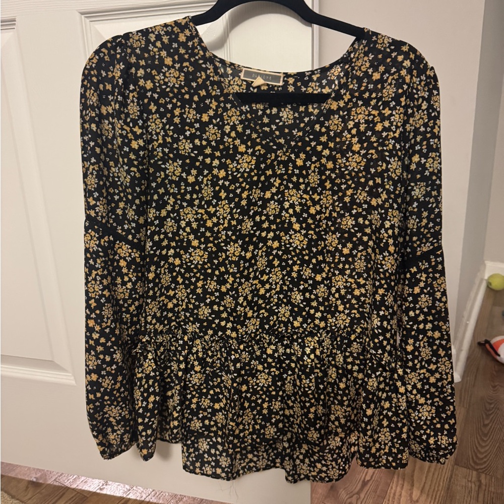 Pleione Black and Yellow Floral Blouse